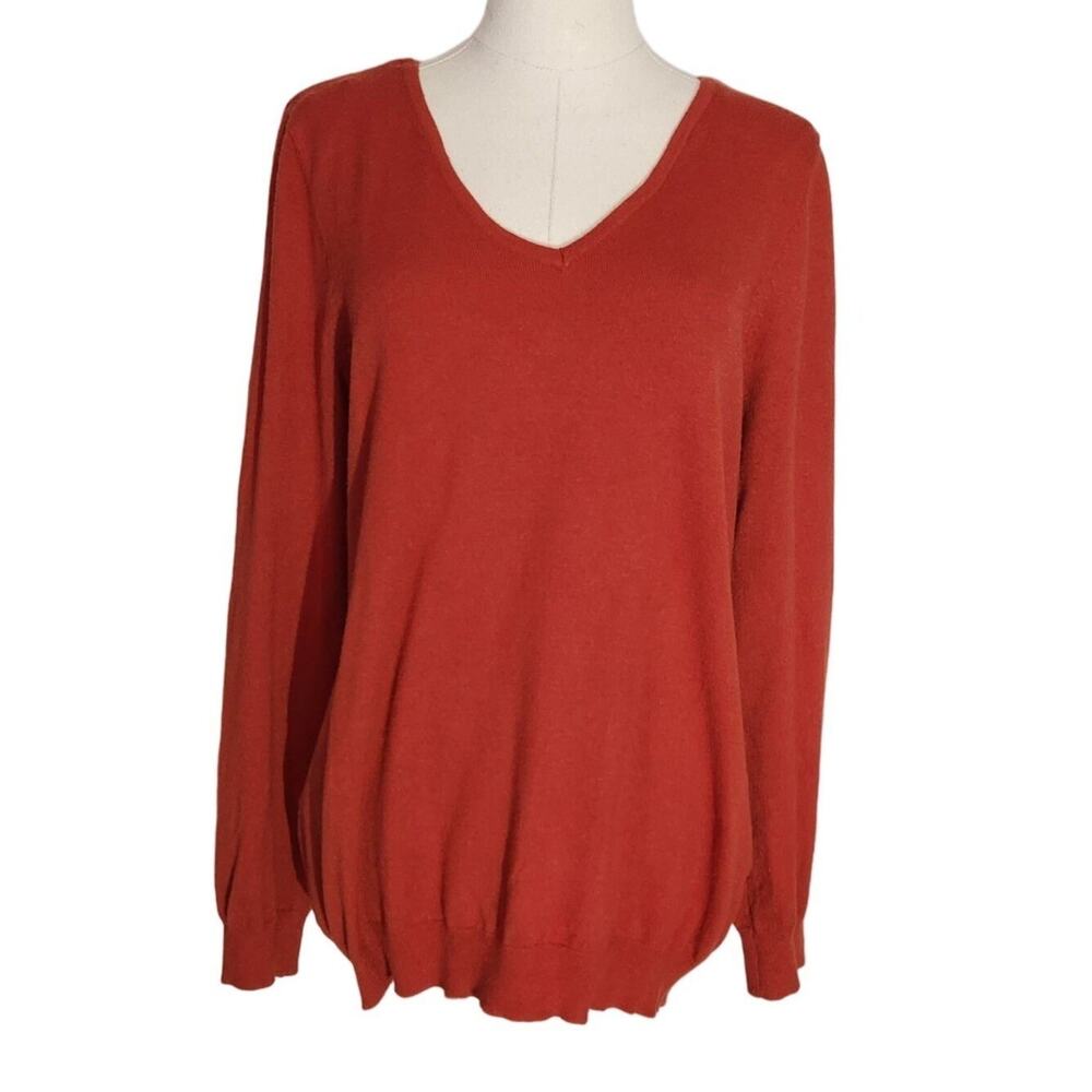 Love Ellie Burnt Orange Criss Cross Strappy Back V-Neck Sweater Womens Size L